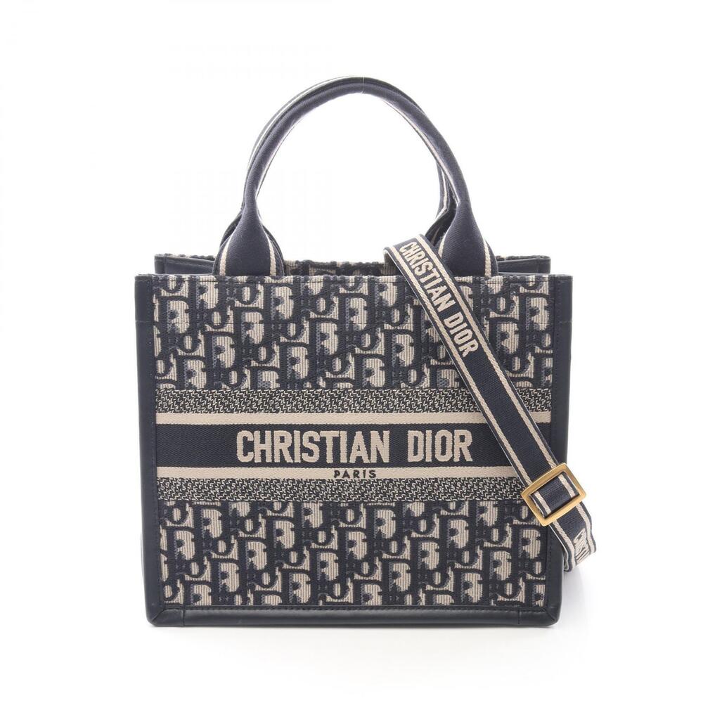 Christian Dior BOOK TOTE Oblique Bag Canvas Leather Navy Blue